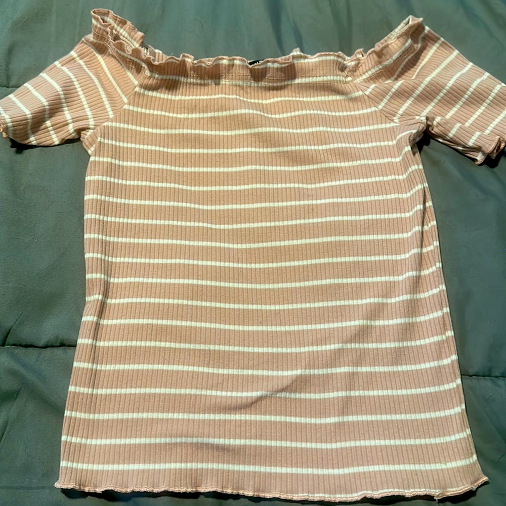 SHEIN Ribbed Stripped Off-the-Shoulder Tee